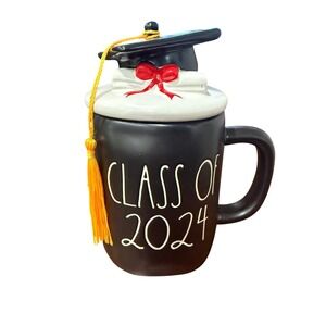 Rae Dunn Artisan Collection Class of 2024 Graduation Mug with Lid Tassel Red Bow